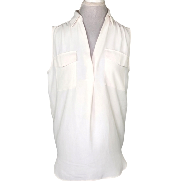 Ann Taylor White Collared V NECK Sleeveless Tunic Blouse Size Large - Picture 1 of 9